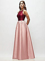 Side View Thumbnail - Rose & Burgundy Sleeveless Keyhole Back Satin Maxi Dress
