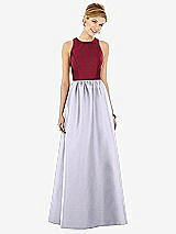 Front View Thumbnail - Silver Dove & Burgundy Sleeveless Keyhole Back Satin Maxi Dress