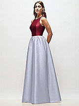 Side View Thumbnail - Silver Dove & Burgundy Sleeveless Keyhole Back Satin Maxi Dress