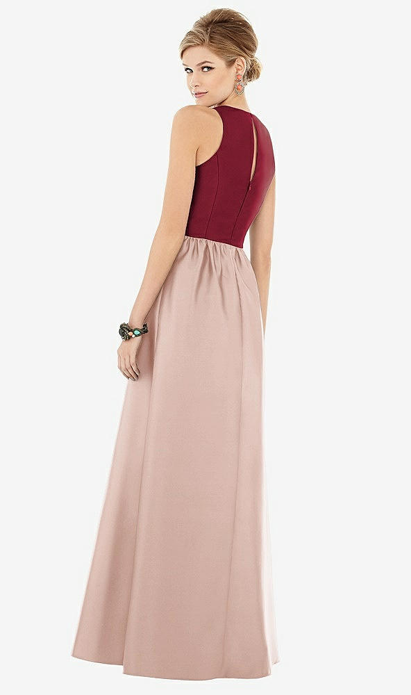 Back View - Toasted Sugar & Burgundy Sleeveless Keyhole Back Satin Maxi Dress