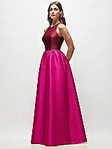 Side View Thumbnail - Think Pink & Burgundy Sleeveless Keyhole Back Satin Maxi Dress