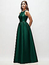 Side View Thumbnail - Hunter Green & Hunter Green Sleeveless Keyhole Back Satin Maxi Dress