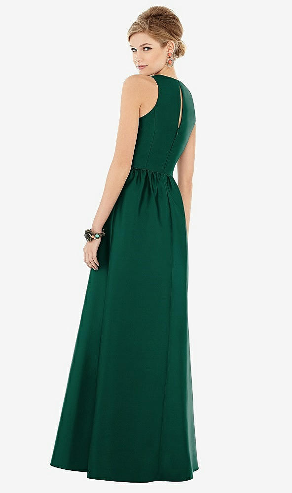 Back View - Hunter Green & Hunter Green Sleeveless Keyhole Back Satin Maxi Dress