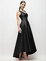 Side View Thumbnail - Black & Black Sleeveless Pleated Skirt High Low Dress with Pockets