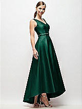 Side View Thumbnail - Hunter Green & Hunter Green Sleeveless Pleated Skirt High Low Dress with Pockets