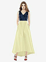 Front View Thumbnail - Butter Yellow & Midnight Navy Sleeveless Pleated Skirt High Low Dress with Pockets