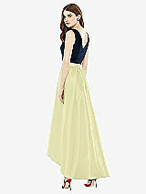 Rear View Thumbnail - Butter Yellow & Midnight Navy Sleeveless Pleated Skirt High Low Dress with Pockets