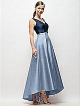 Side View Thumbnail - Cloudy & Midnight Navy Sleeveless Pleated Skirt High Low Dress with Pockets