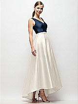 Side View Thumbnail - Ivory & Midnight Navy Sleeveless Pleated Skirt High Low Dress with Pockets