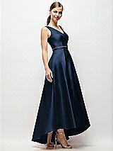 Side View Thumbnail - Midnight Navy & Midnight Navy Sleeveless Pleated Skirt High Low Dress with Pockets