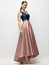 Side View Thumbnail - Neu Nude & Midnight Navy Sleeveless Pleated Skirt High Low Dress with Pockets