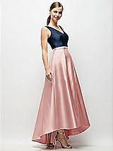 Side View Thumbnail - Rose & Midnight Navy Sleeveless Pleated Skirt High Low Dress with Pockets