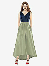 Front View Thumbnail - Sage & Midnight Navy Sleeveless Pleated Skirt High Low Dress with Pockets