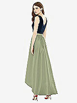 Rear View Thumbnail - Sage & Midnight Navy Sleeveless Pleated Skirt High Low Dress with Pockets