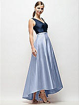 Side View Thumbnail - Sky Blue & Midnight Navy Sleeveless Pleated Skirt High Low Dress with Pockets