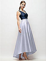 Side View Thumbnail - Silver Dove & Midnight Navy Sleeveless Pleated Skirt High Low Dress with Pockets