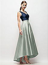 Side View Thumbnail - Willow Green & Midnight Navy Sleeveless Pleated Skirt High Low Dress with Pockets