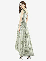 Rear View Thumbnail - Sage Cottage Rose Sleeveless Floral Satin High Low Dress with Pockets