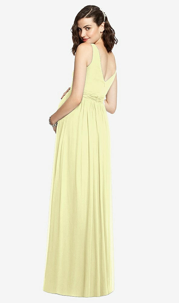 Back View - Butter Yellow Sleeveless Notch Maternity Dress