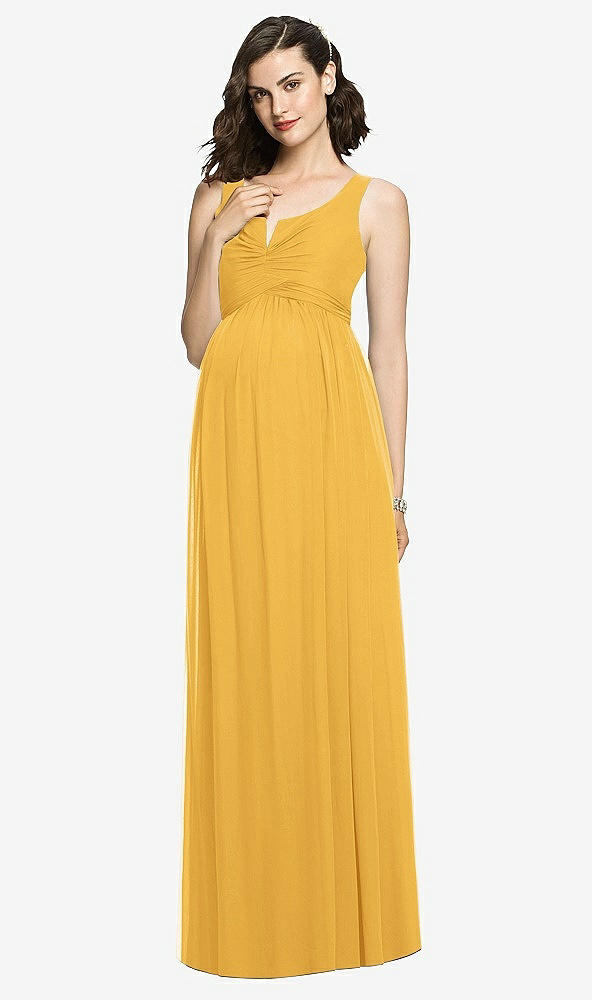 Front View - NYC Yellow Sleeveless Notch Maternity Dress