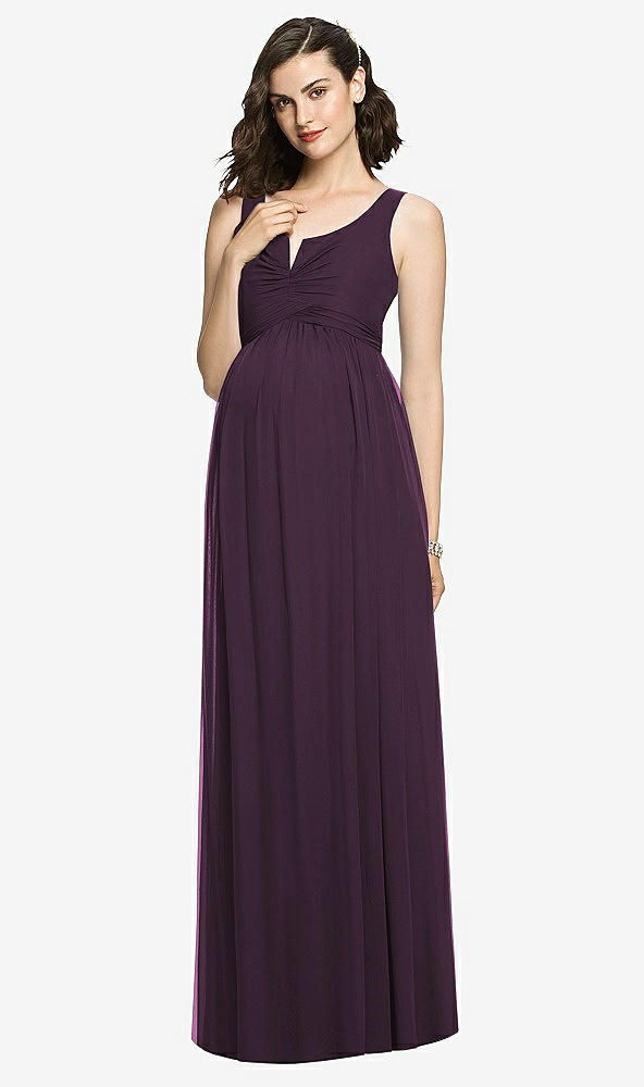 Front View - Aubergine Sleeveless Notch Maternity Dress