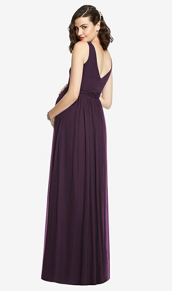 Back View - Aubergine Sleeveless Notch Maternity Dress