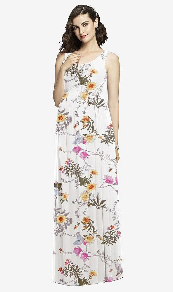 Front View - Butterfly Botanica Ivory Sleeveless Notch Maternity Dress