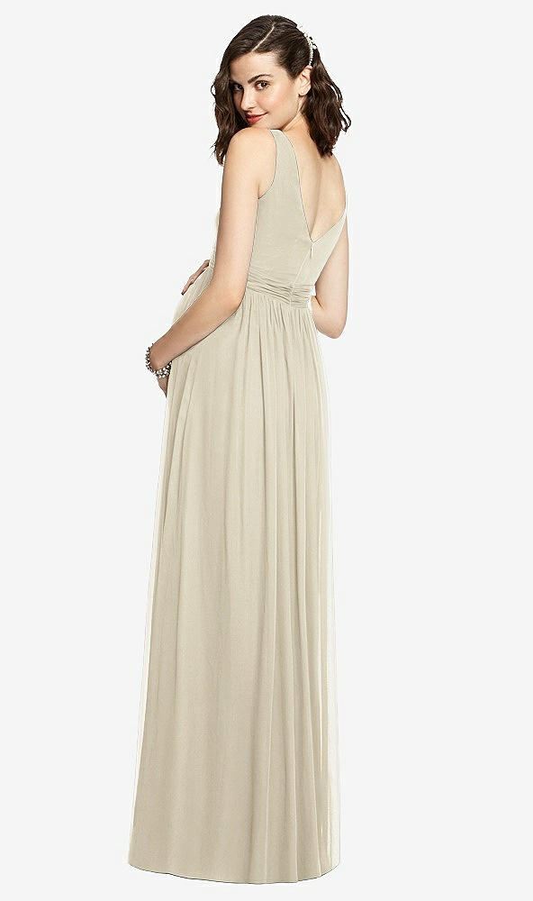 Back View - Champagne Sleeveless Notch Maternity Dress