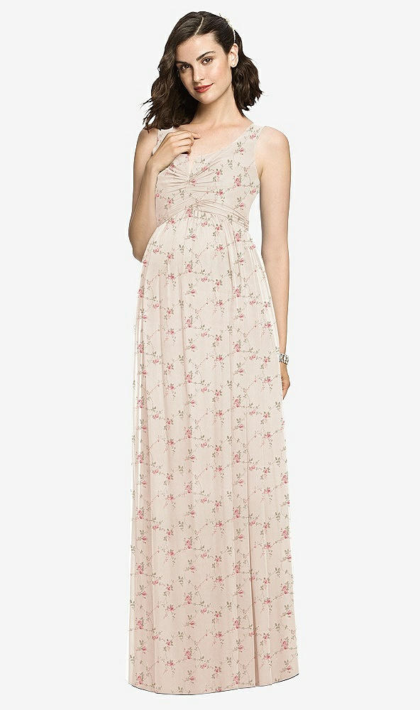 Front View - Coquette Floral Print Sleeveless Notch Maternity Dress