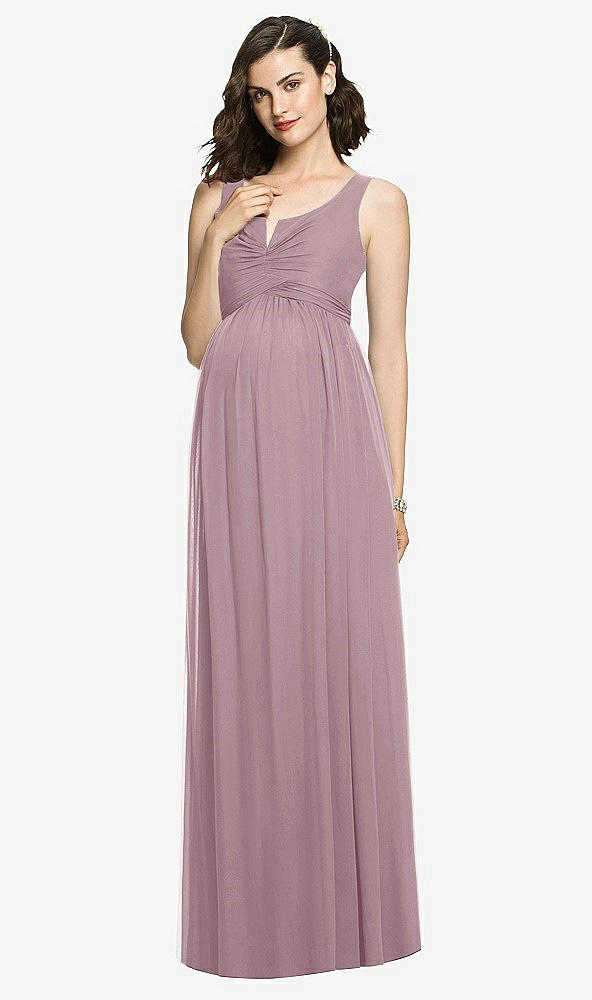 Front View - Dusty Rose Sleeveless Notch Maternity Dress