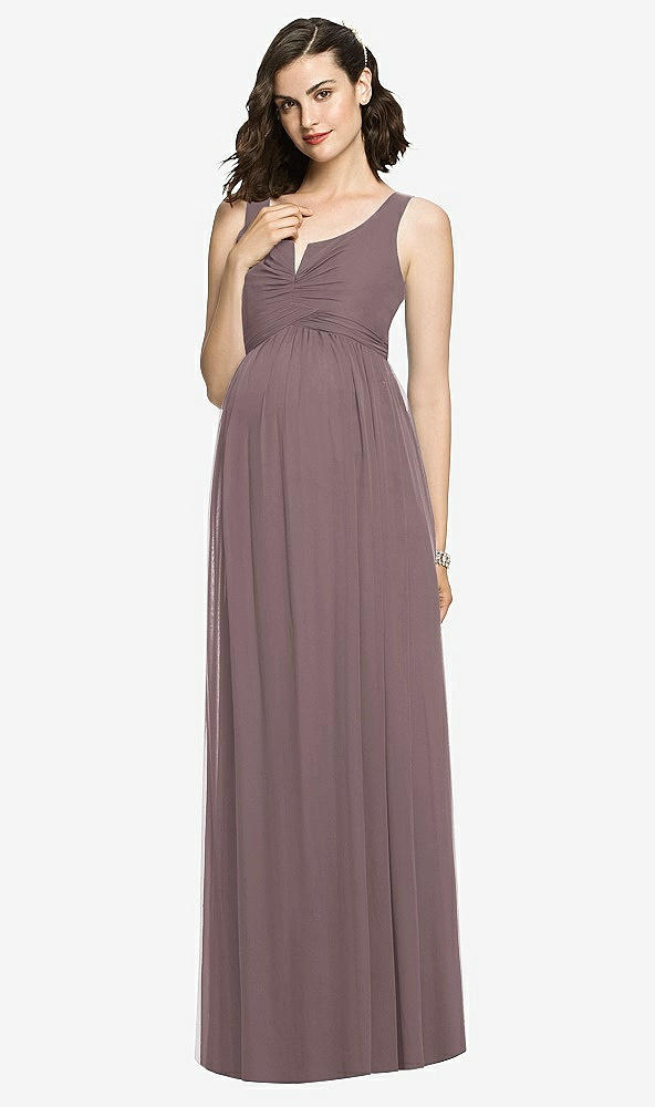 Front View - French Truffle Sleeveless Notch Maternity Dress