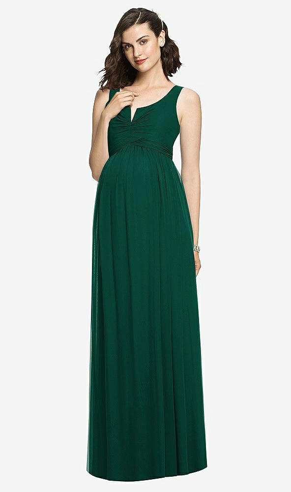 Front View - Hunter Green Sleeveless Notch Maternity Dress