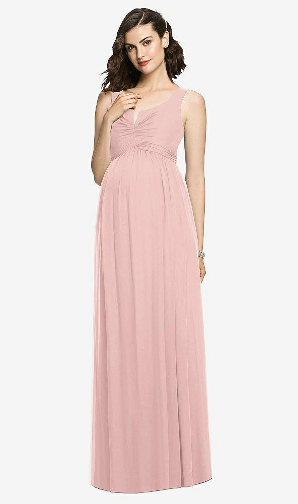 Front View - Rose - PANTONE Rose Quartz Sleeveless Notch Maternity Dress