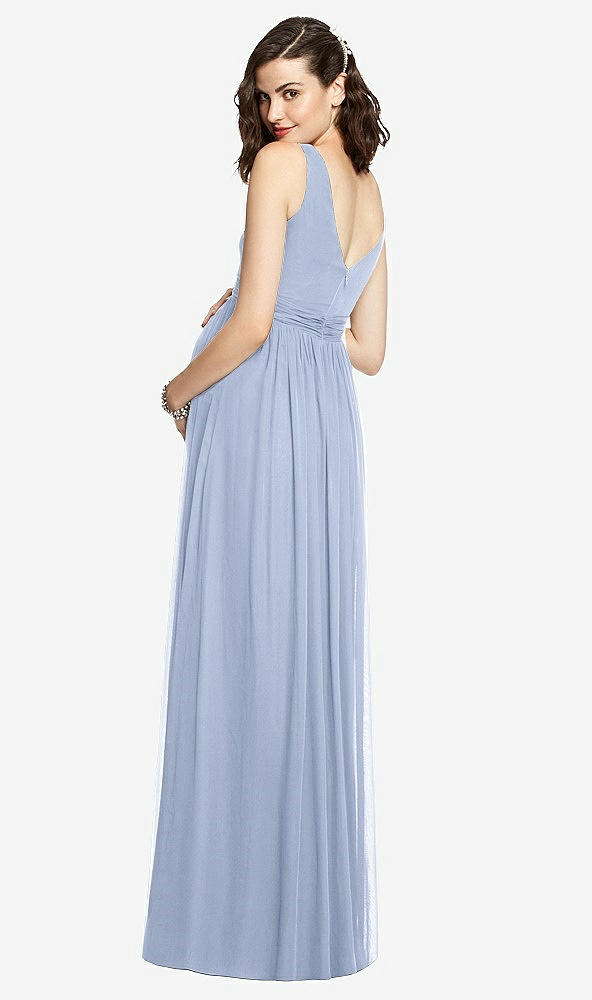 Back View - Sky Blue Sleeveless Notch Maternity Dress