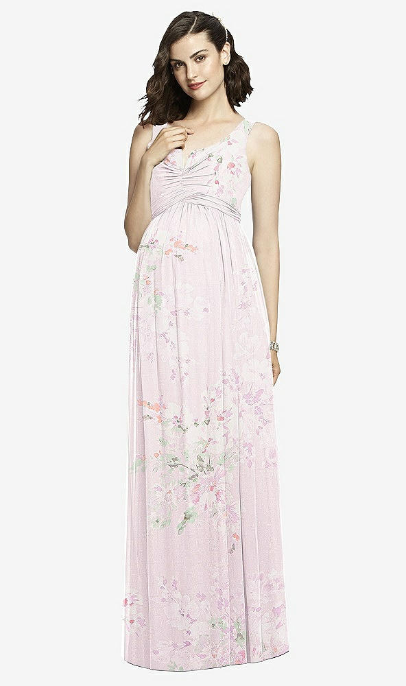 Front View - Watercolor Print Sleeveless Notch Maternity Dress