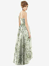 Rear View Thumbnail - Sage Cottage Rose Strapless Floral Satin High Low Dress with Pockets