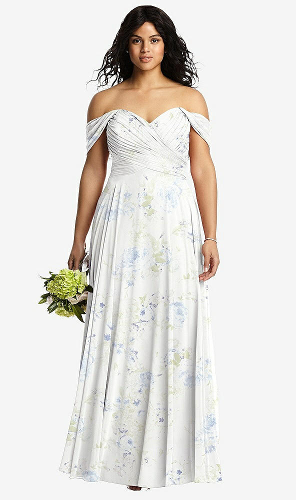 Front View - Bleu Garden Off-the-Shoulder Draped Chiffon Maxi Dress