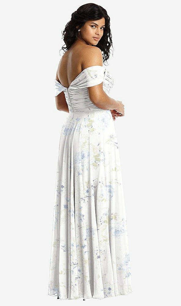 Back View - Bleu Garden Off-the-Shoulder Draped Chiffon Maxi Dress