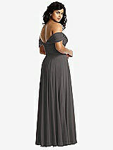 Rear View Thumbnail - Caviar Gray Off-the-Shoulder Draped Chiffon Maxi Dress