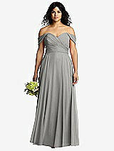 Front View Thumbnail - Chelsea Gray Off-the-Shoulder Draped Chiffon Maxi Dress