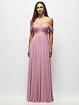 Alt View 3 Thumbnail - Dusty Pink Off-the-Shoulder Draped Chiffon Maxi Dress