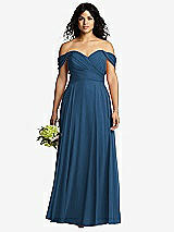 Front View Thumbnail - Dusk Blue Off-the-Shoulder Draped Chiffon Maxi Dress