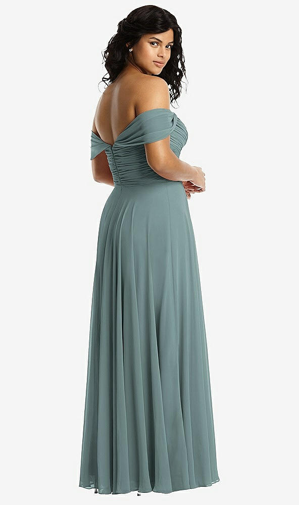 Back View - Icelandic Off-the-Shoulder Draped Chiffon Maxi Dress