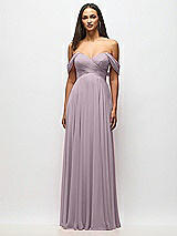 Alt View 3 Thumbnail - Lilac Dusk Off-the-Shoulder Draped Chiffon Maxi Dress