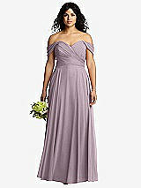 Front View Thumbnail - Lilac Dusk Off-the-Shoulder Draped Chiffon Maxi Dress