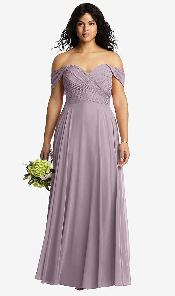 Front View - Lilac Dusk Off-the-Shoulder Draped Chiffon Maxi Dress