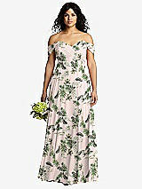 Front View Thumbnail - Palm Beach Print Off-the-Shoulder Draped Chiffon Maxi Dress