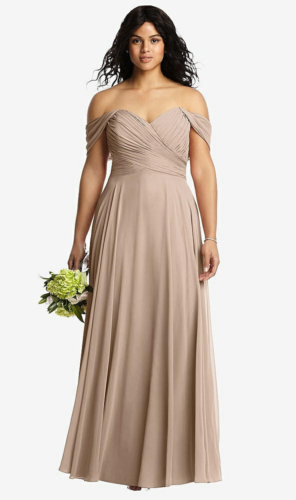 Front View - Topaz Off-the-Shoulder Draped Chiffon Maxi Dress