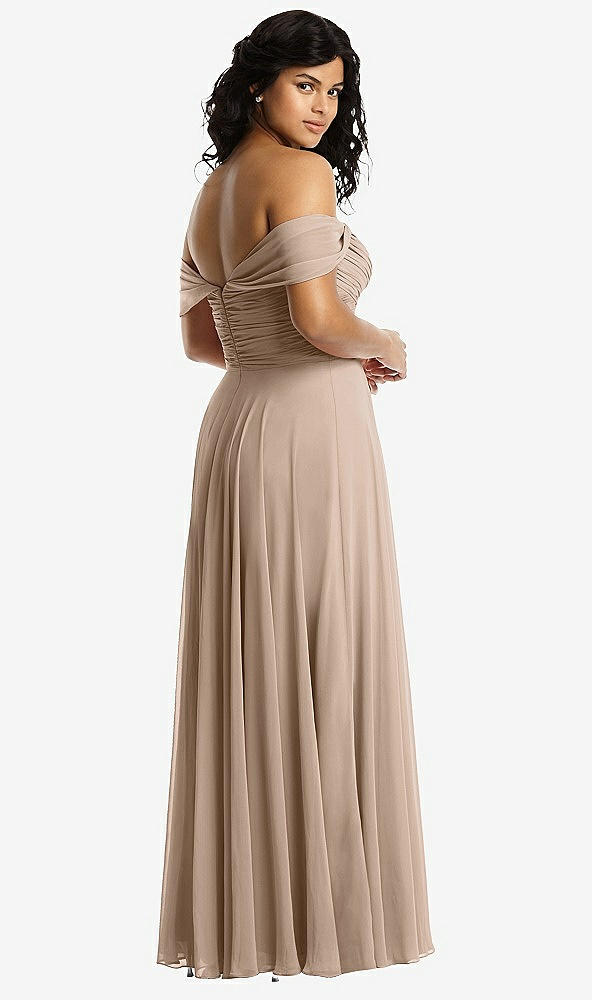 Back View - Topaz Off-the-Shoulder Draped Chiffon Maxi Dress