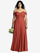 Front View Thumbnail - Amber Sunset Off-the-Shoulder Draped Chiffon Maxi Dress